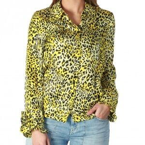 Baum Und Pferdgarten Mildred Silk Top in Lemon Leo Yellow Leopard Print Size 34